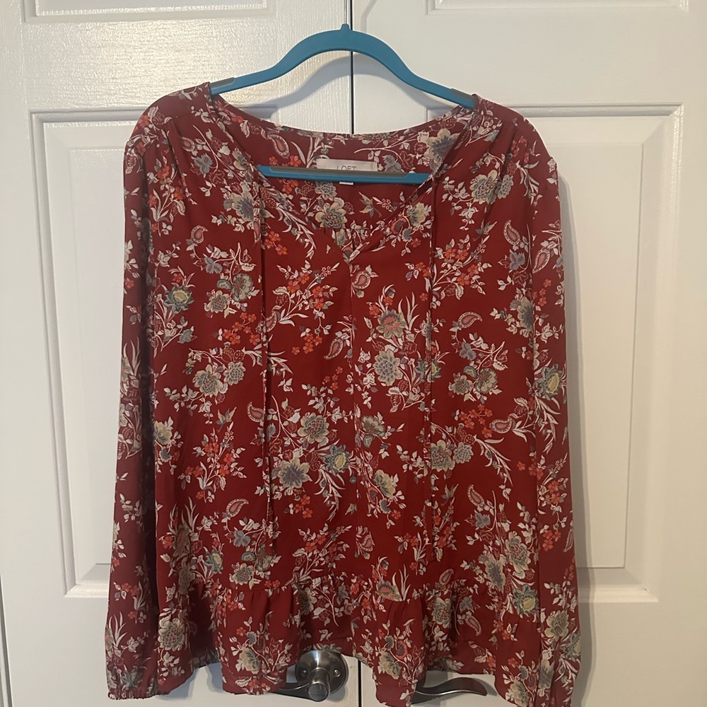 LOFT Red Floral Blouse